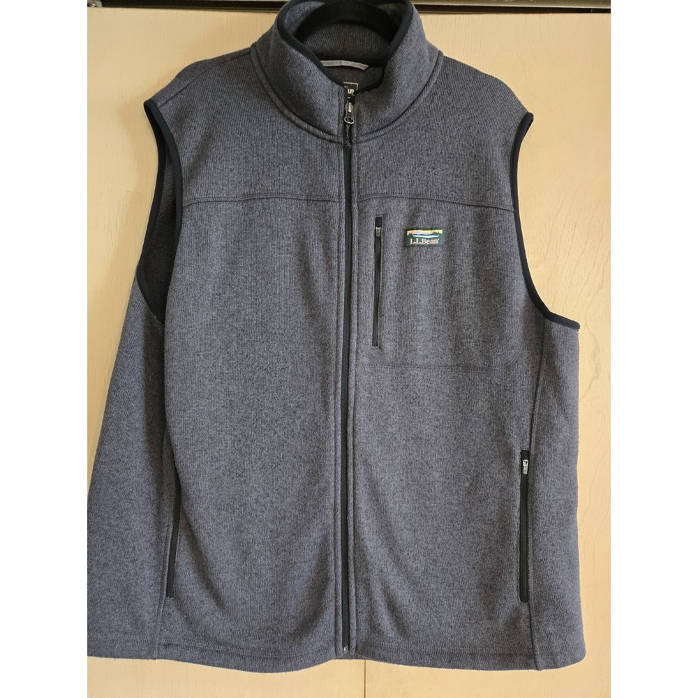 L.L. Bean Men's XL Fleece Sweater Vest Full Zip Grey Heather Slightly Fitted